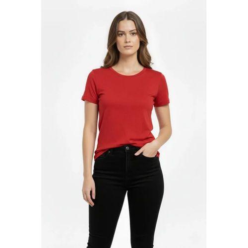 T-Shirt Bisiklet Yaka Slim Fit Likralı Tişört Günlük Basic Body - Kırmızı