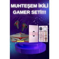 Yeni Nesil Pembe Dokunmatik Ekran Akıllı Saat Ve  Kulaklığı Kablosuz Bluetooth Kulaklık