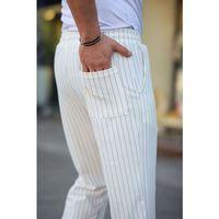 Erkek Cizgili Dokuma Krep Jogger Buggy Pantalon Rahat Kalıp - Beyaz