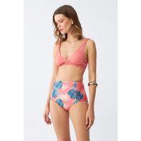 Kadın Somon Pedli Üst Ve Tropik Desenli Yüksek Bel Bikini Takımı