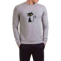 Kara Kedi Yavru Cadılar Bayramı Baskılı Gri Erkek Sweatshirt