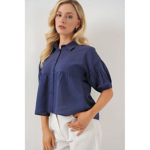 Kısa Kol Crop Gömlek 20335 - İndigo