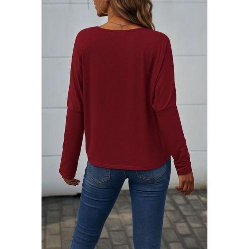 Kadın Uzun Kollu V Yakalı Yarasa Kollu Viskon Bluz