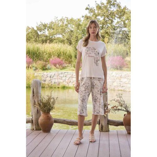 Çiçek Desenli Ve Baskılı "you Are Awesome" Kapri Takımı