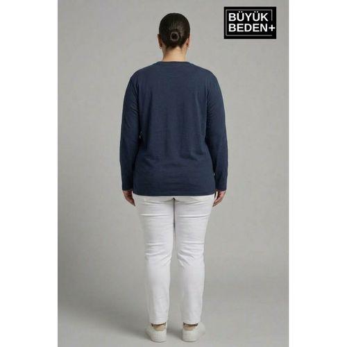 Kadın Büyük Beden El Yazılı Brooklyn Baskılı 2 İplik Bisiklet Yaka Tişört SPR26BTSK942-6