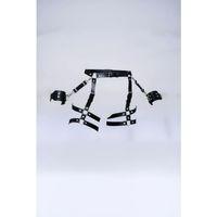 Siyah Tanga - Külot Çoklu Kemerli Metal Detaylı Bilek Kelepçeli Jartiyer - Brf1022