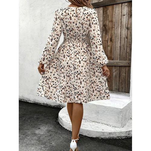 Kadın Uzun Kollu Bot Yaka Beli Lastikli Midi Süprem Elbise