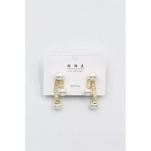 Baget Taşlı İncili Küpe - Altın