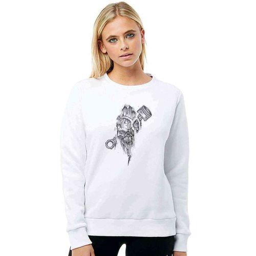 Iskelet Piston Baskılı Beyaz Kadın Sweatshirt