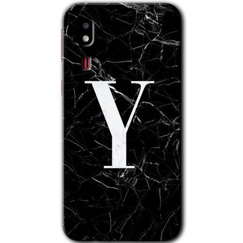 Potkal Hediye Fabrikası Samsung Galaxy A2 Core Kılıf HD Desen Baskılı Arka Kapak - Siyah Mermer Desenli Y Harfi