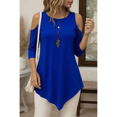 Kadın Omuzlardan Açık Sıfır Yaka Asimetrik Kesim Detay Viskon Bluz