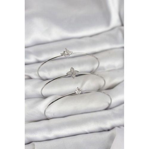 Zirkon Taşlı Gümüş Renk Yonca Model 3'lü Kadın Bileklik Kombini