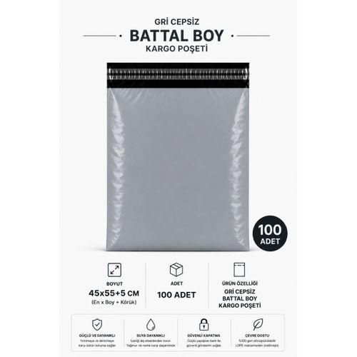 Gri Cepsiz Battal Boy Kargo Poşeti 45x55+5 Cm 100 Adet