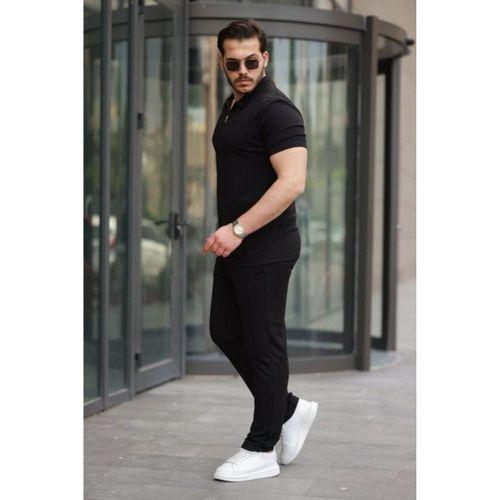 Erkek Kısa Kollu önden Fermuarlı Janjan Krep Bluz Ve Pantolon Ikili Takım
