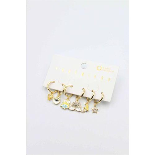 Renkli Taşlı Set Küpe - Altın