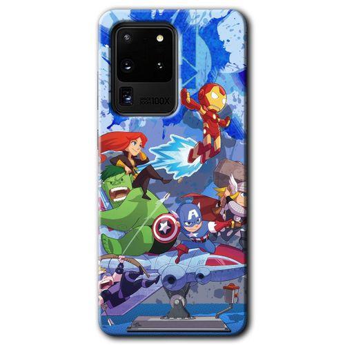 Galaxy S20 Ultra Kılıf HD Desen Baskılı Arka Kapak - Avengers Cartoon + Kırılmaz Cam