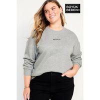 Kadın Orta Brooklyn Baskılı Büyük Beden İnce Bisiklet Yaka Swatshırt SPR25BSWK60