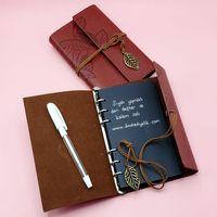 Kahverengi Siyah Yapraklı Deri Defter Ve Beyaz Jel Kalem Set