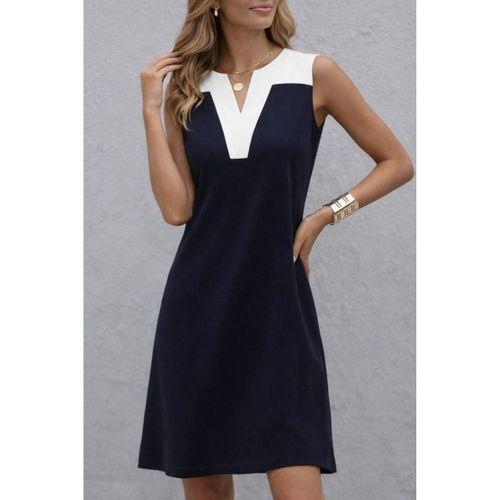 Kadın Askılı V Yakalı çift Renkli Kısa Viskon Iki Iplik Elbise