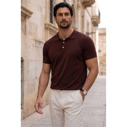 Newman Regular Fit Düğmeli Polo Yaka Viskon Triko Erkek T-Shirt - Kahve