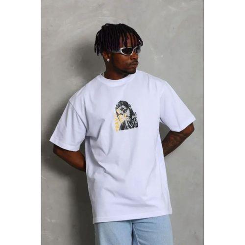 Erkek Baskılı T-Shirt Kısa Kol Bisiklet Yaka Regular Fit Rahat Kalıp Günlük Tişört - Beyaz