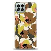 Samsung Galaxy M33 Kılıf HD Baskılı Kılıf - Yeşil Kahve Çiçekler + Tam Ekran Koruyucu