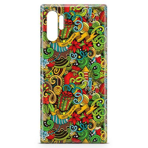 Samsung Galaxy Note 10 Plus Kılıf Doodle Happy New Year Arka Kapak Koruma Desenli Full Koruyucu