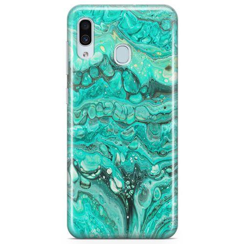 Samsung Galaxy A30 Kılıf Su Yeşili Mermer Arka Kapak Koruma Desenli Full Koruyucu