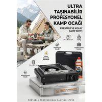 Çantalı SİYAH Portatif Kamp Ocağı + 1 X Kartuş  Piknik Ocağı Otomatik Ateşlemeli 723182