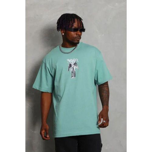 Erkek Baskılı T-Shirt Kısa Kol Bisiklet Yaka Regular Fit Rahat Kalıp Günlük Tişört - Mint Yeşili