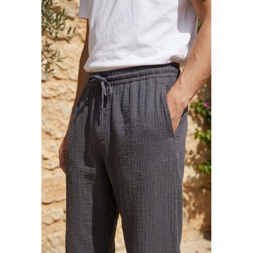 Hafif ve Rahat Müslin Baggy Erkek Pantolon - Füme