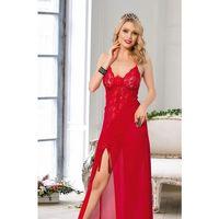 Kırmızı Dantel İşlemeli Yırtmaçlı Fantezi Uzun Gecelik