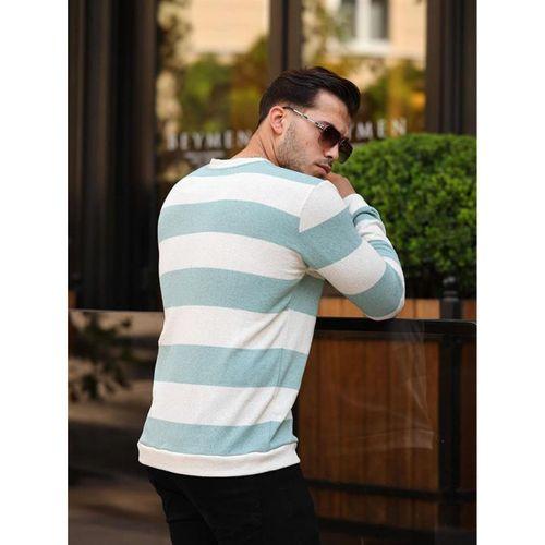 Yatay Şerit Çizgi Triko Kazak - Su Yeşili