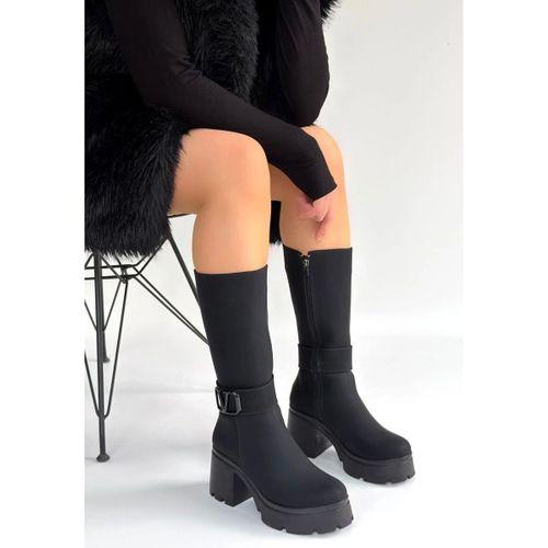 Moki Siyah Nubuk Topuklu Çizme