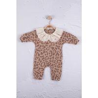 Leopar Dama Desenli % 100 Pamuk Kız Bebek Tulum
