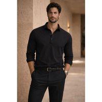 Yarım Pat Yakalı York Pamuk Kumaşlı Uzun Kollu Erkek Gömlek - Siyah