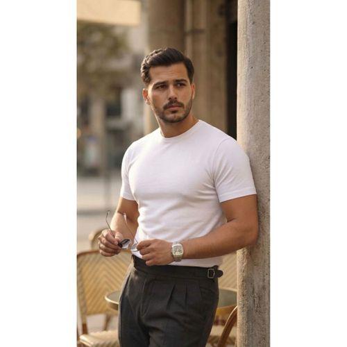 Erkek Basic Bisiklet Yaka Kısa Kollu Triko Tişört - %100 Pamuk Akrilik