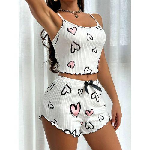 Beyaz Kalp Desen Detaylı 2li Pijama Takımı