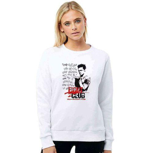 FIGHT CLUB Our Great Baskılı Beyaz Kadın Sweatshirt