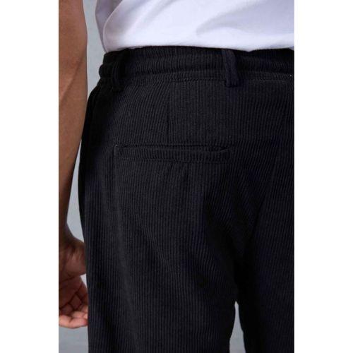 Roy Regular Fit Beli Lastikli Fitilli Kadife Kumaş Fermuarlı Jogger Erkek Pantolon - Siyah