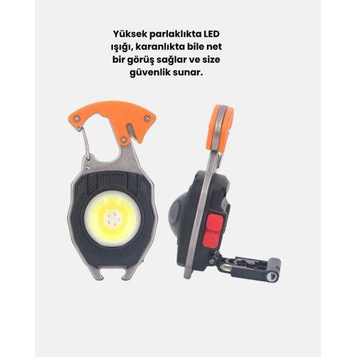 Mini Led Anahtarlık Fener – Şişe Açacağı, Tornavida, Düdük Ve Usb Şarj Özellikli