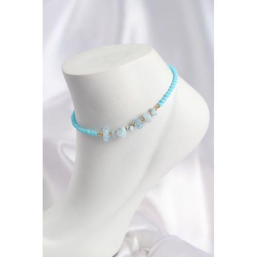 Turkuaz Renk Boncuklu Doğaltaş Görünümlü Halhal