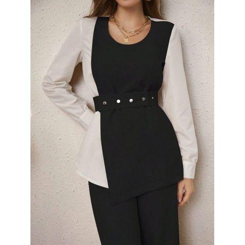 Kadın Uzun Kollu Açık Yakalı çift Renkli Kemerli Ithal Krep Ikili Takım