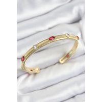 Pirinç Renkli Zirkon Taşlı Vintage Model Gold Renk Kadın Kelepçe