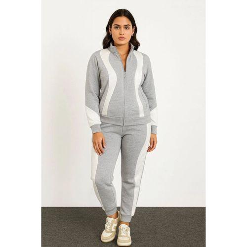 Premium Parçalı Eşofman Takım - Dik Yaka Fermuarlı Sweatshirt - Gri