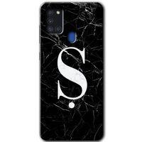 Samsung Galaxy A21s Kılıf Baskılı Kapak - Siyah Mermer Desenli Ş Harfi +Tam Ekran Koruyucu