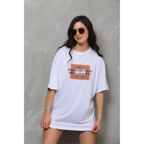 Pilelistore Unisex Bisiklet Yaka Baskılı Oversize T-Shirt - Beyaz
