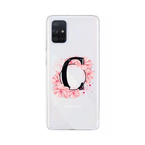 Samsung A71 Pembe Çiçek Desen C Harfli Şeffaf Kılıf