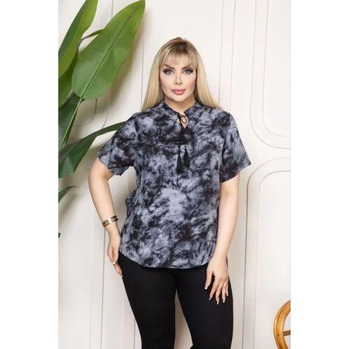 Desenli Püsküllü Viskon Bluz Bebe Yaka Kısa Kollu Big Size Rahat Kesim - Desenli