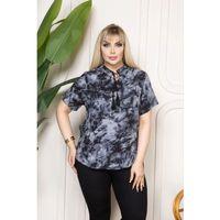 Desenli Püsküllü Viskon Bluz Bebe Yaka Kısa Kollu Big Size Rahat Kesim - Desenli